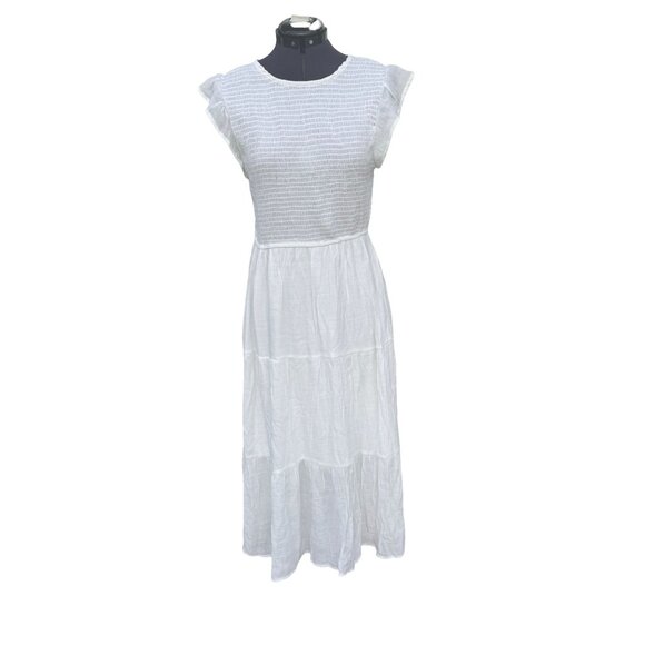 NWT August Sky Womens Smocked Tiered Midi Dress White Size Medium - Picture 4 of 12